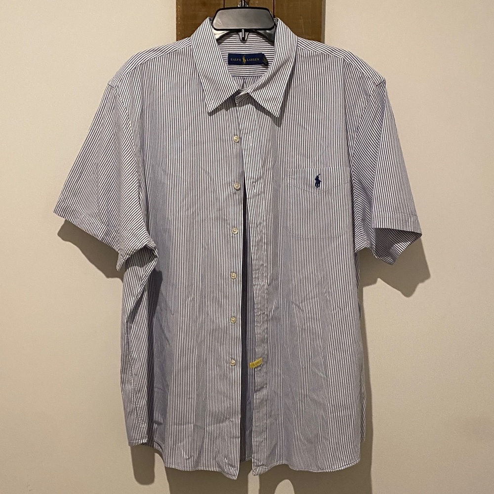Polo Ralph Lauren Men's White and Blue Striped Shirt